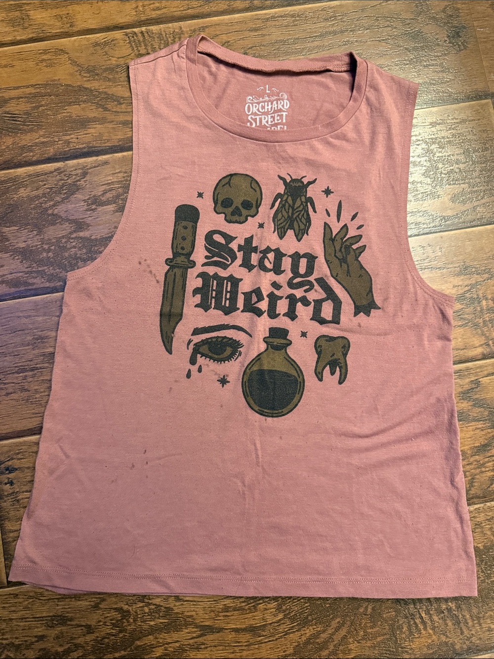 Tag Orchard Street Dusty Pink Graphic 'Stay Weird' Tank